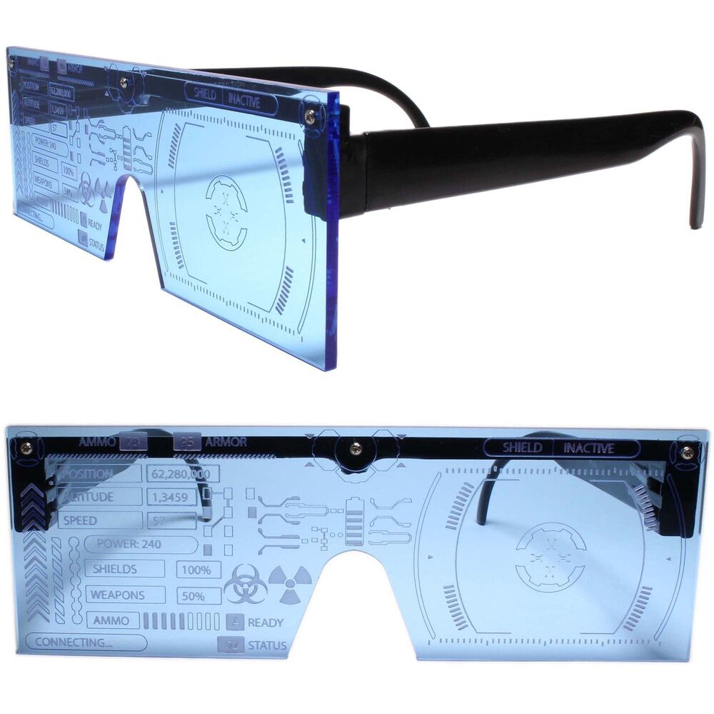 Cyberpunk Futuristic Bionics Tron Costume Cosplay Neon Green Visor Sun Glasses